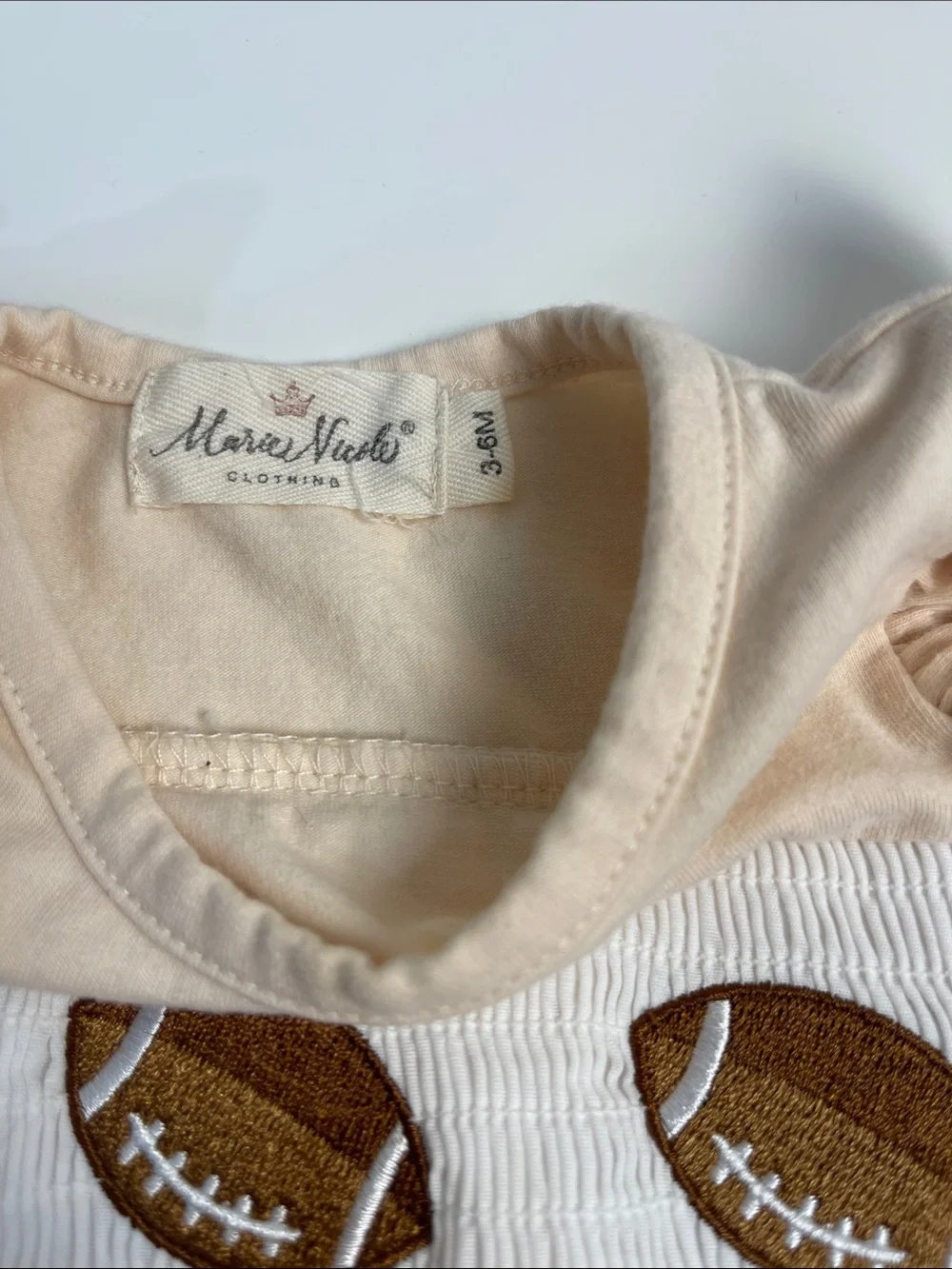 Cream Ruffle Football Accent Top with Football-Print Diaper Cover 3-6 months